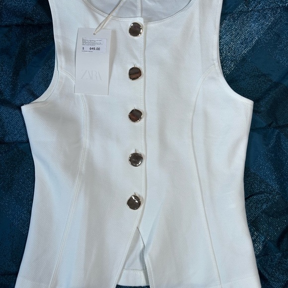 Zara White Top with Gold Button V neck vest size M - Picture 6 of 11